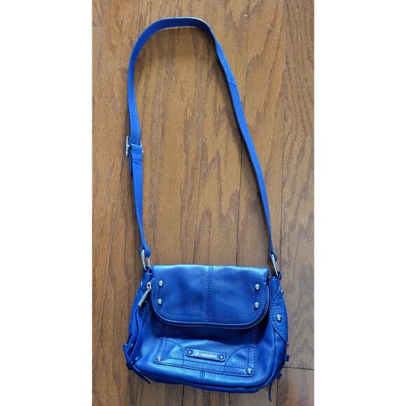 B. Makowsky Leather Bag Purse Blue Cross Body Shoulder Strap Silver Studs - Picture 3 of 16